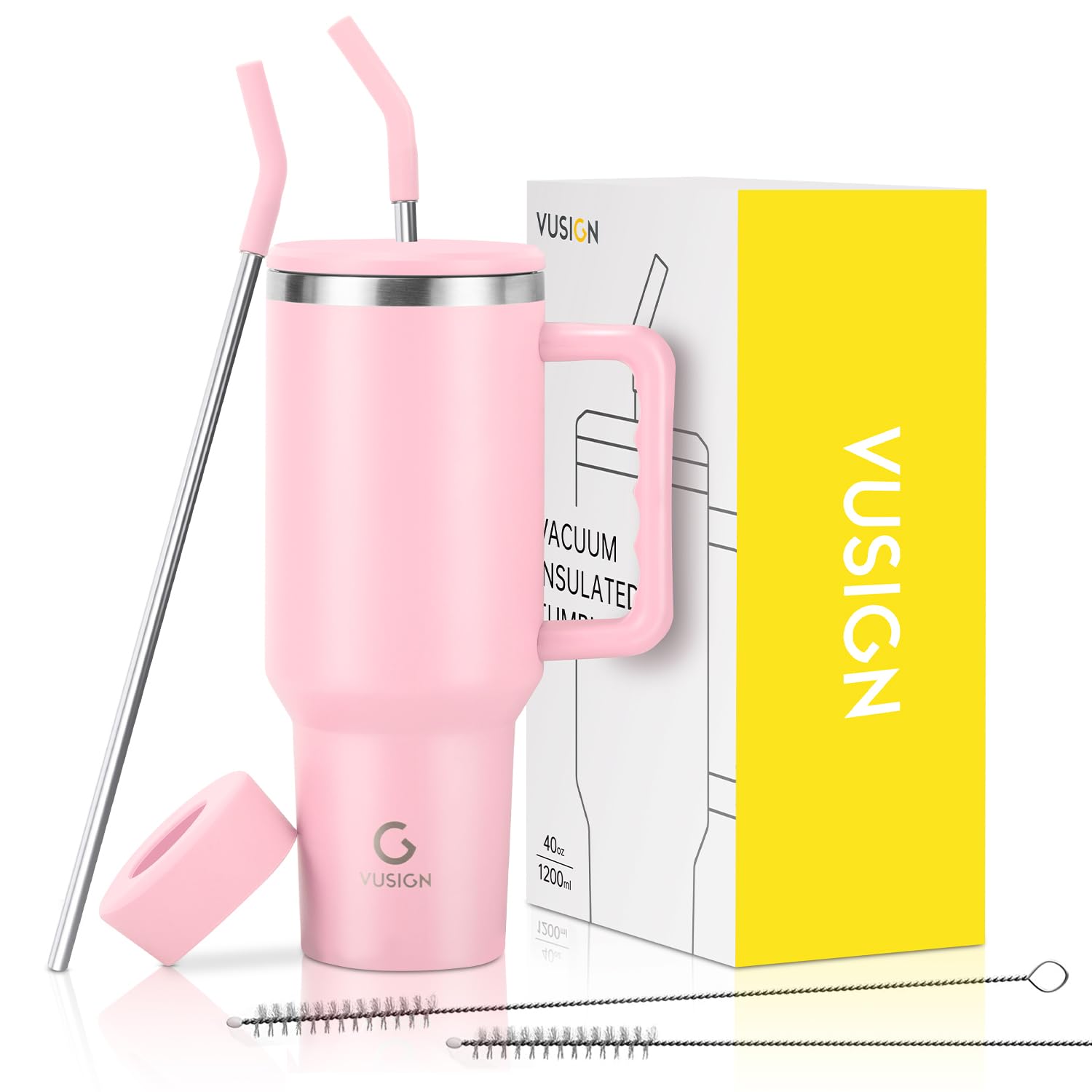 VUSIGN 40 oz Tumbler with Handle and Straw Lid, Stainless Steel Vacuum Insulated Tumbler Travel Mug Water Bottle Cup for Water I