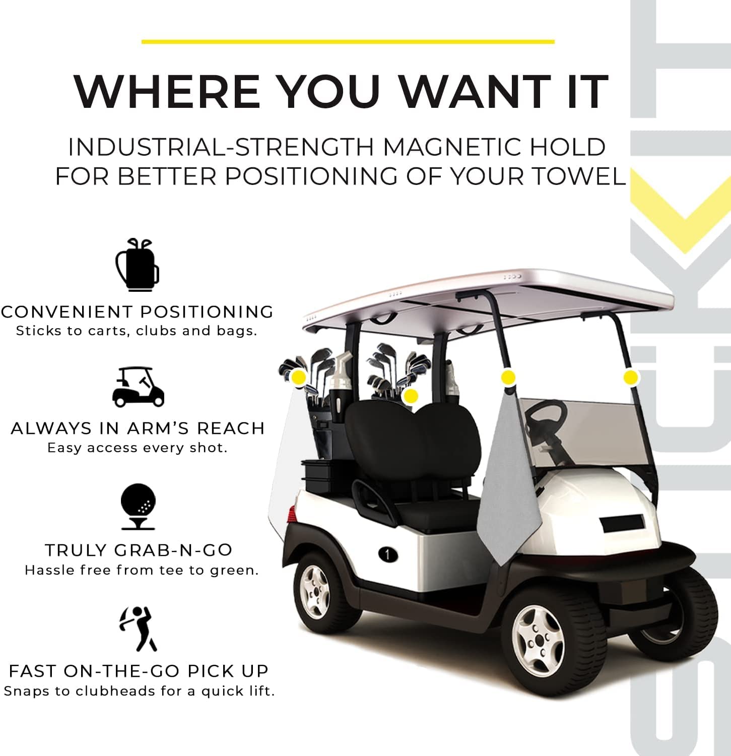 STICKIT Magnetic Golf Towel  Black  2-Pack  Top-Tier Microfiber Golf Towel with Deep Waffle Pockets  Industrial Strength Magnet for Strong Hold to Golf Carts or Clubs