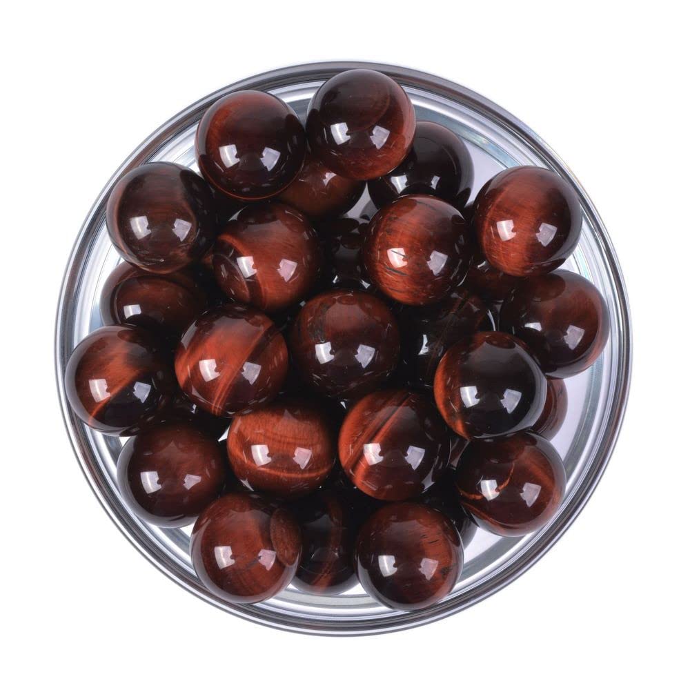 Justinstones Natural Red Tiger Eye Tumble 20mm Gemstone Healing Crystal Energy Ball Round Sphere Specimen Collection Pocket Palm