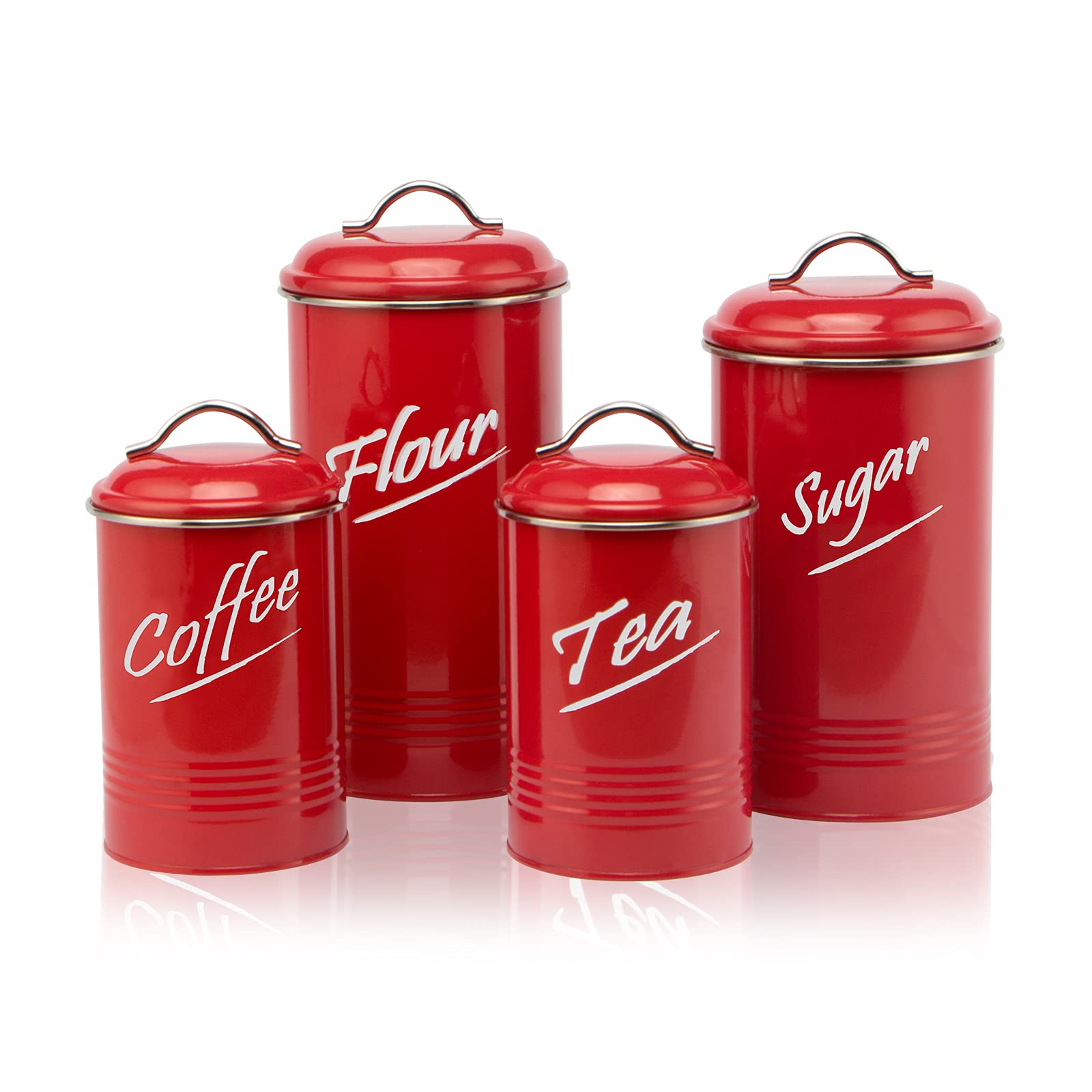 Hillbond Canisters Sets Red Food Storage Canisters Containers: Carbon Steel With Powder Coated Decorative Storage Jars Set Of 4