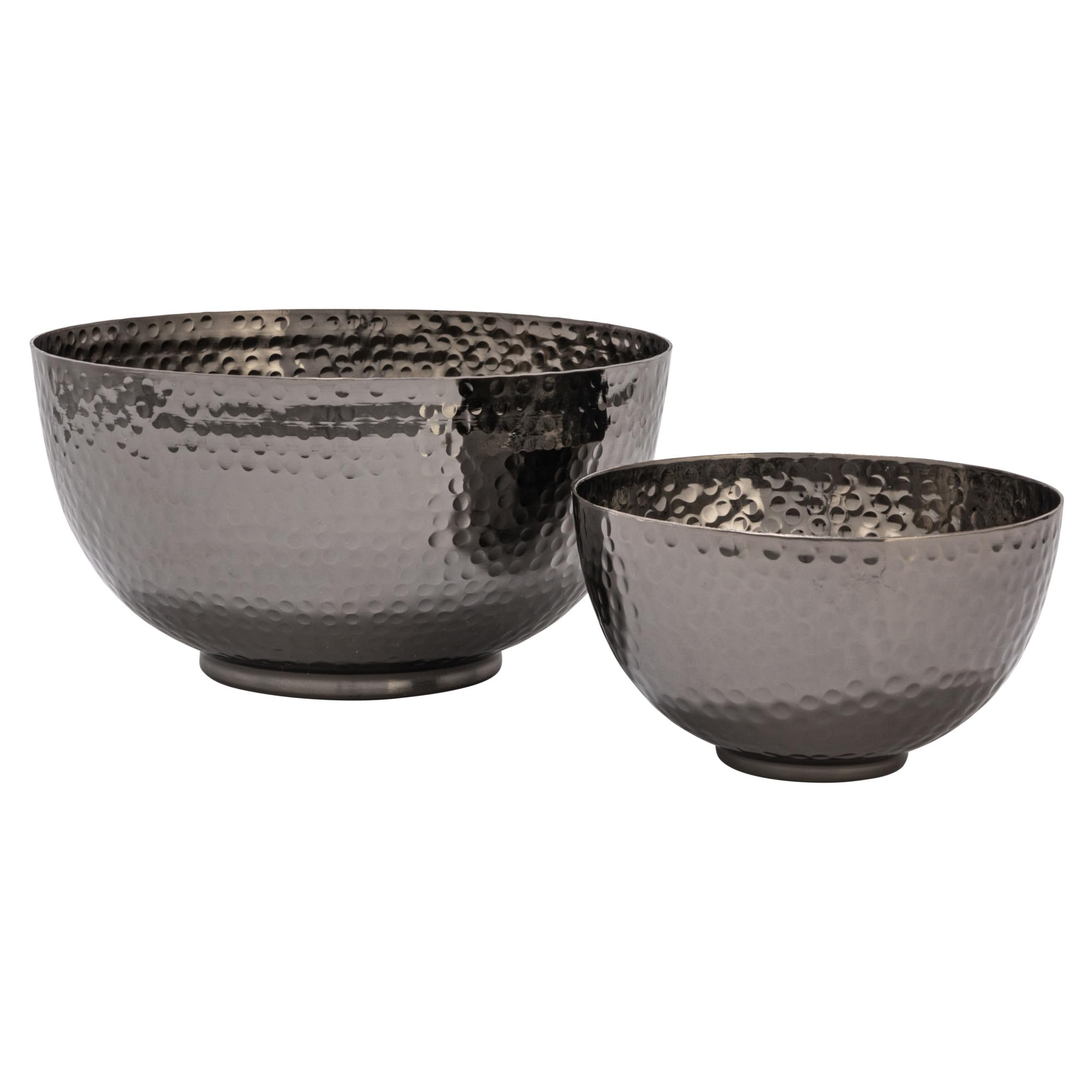Bloomingville Round Hammered Metal, Set Of 2 Sizes, Oxidized Silver Finish Bowl