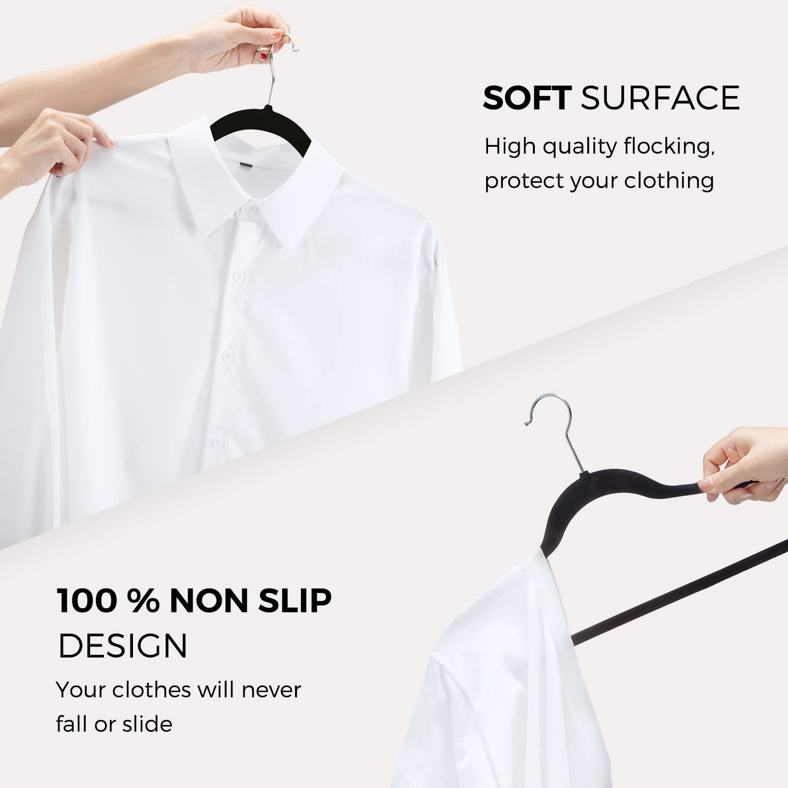 HOUSE DAY Premium Velvet Hangers 50 Pack  Non-Slip Flocked Felt Hangers  Sturdy Clothes Hangers Heavy Duty Coat Hangers & Suit Hangers  Durable Slim Black Hangers for Closet Space Saving