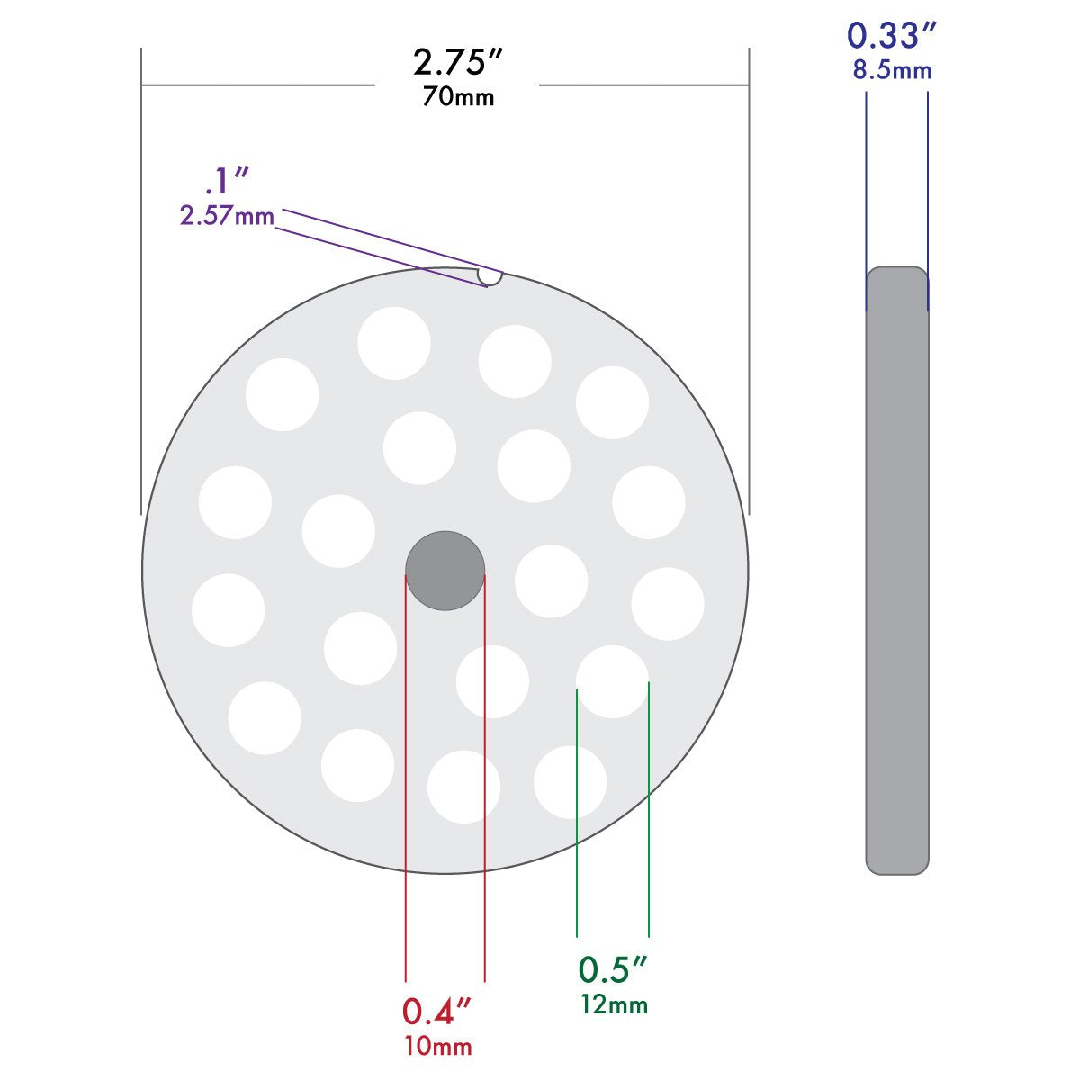 Tsm #10/12 Stainless Steel Meat Grinder Plate (1/2'')
