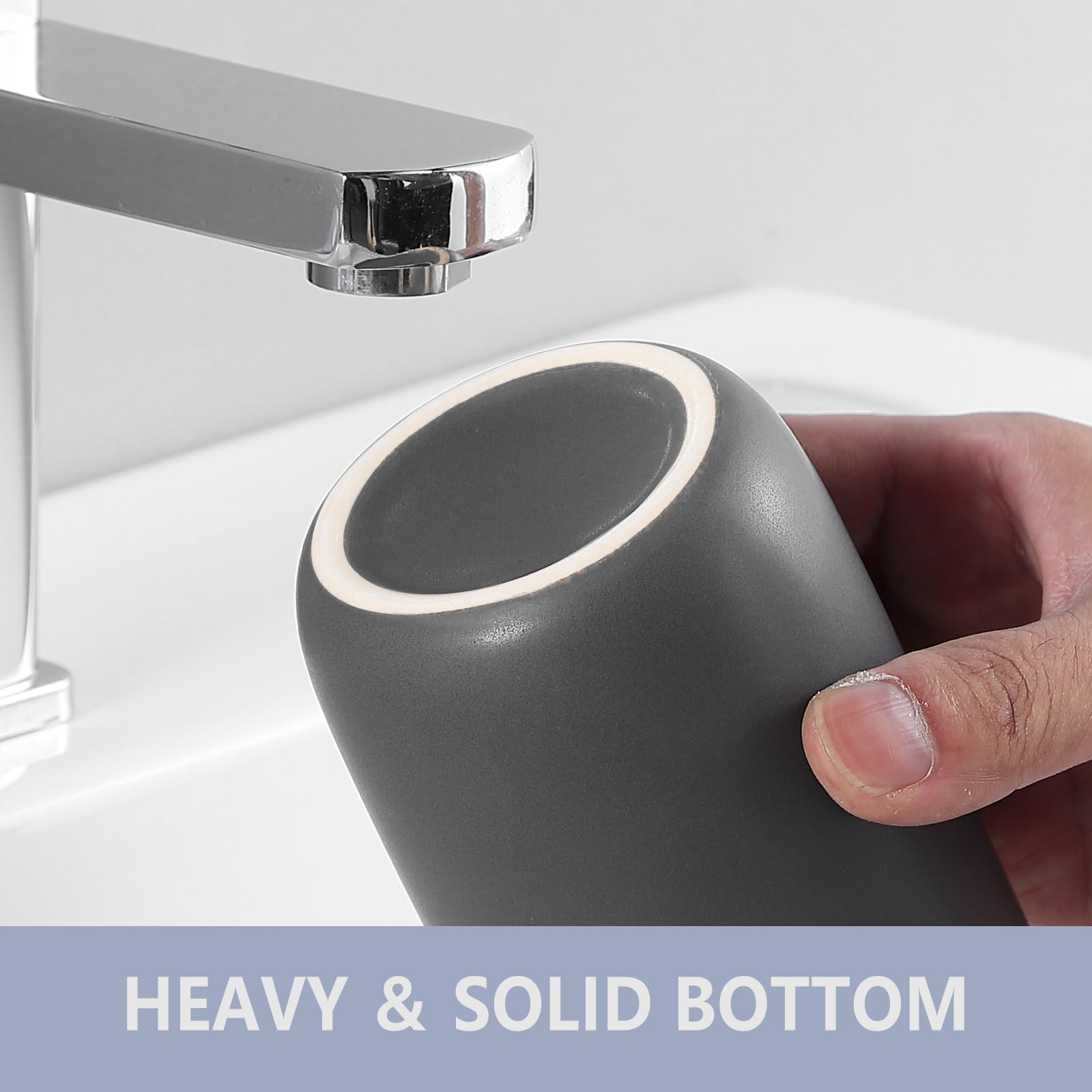 Bsdisp Matte Grey Toothbrush Holders For Bathrooms - Ceramic Toothbrush Toothpaste Holders Set, Grey Bathroom Tumbler Cups Reusa