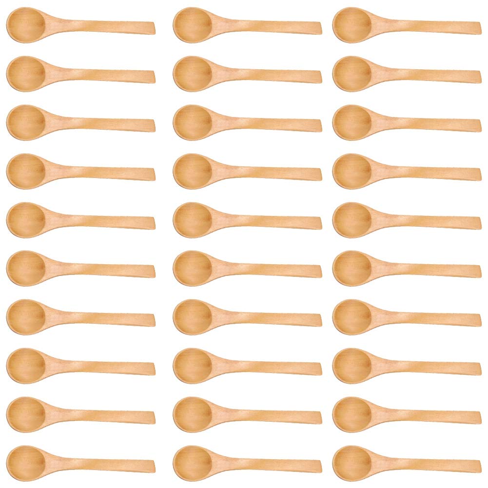 Fdit Mini Wooden Spoon Kids Kitchen Condiment Tool Wood 4.9Inch 30Pcs