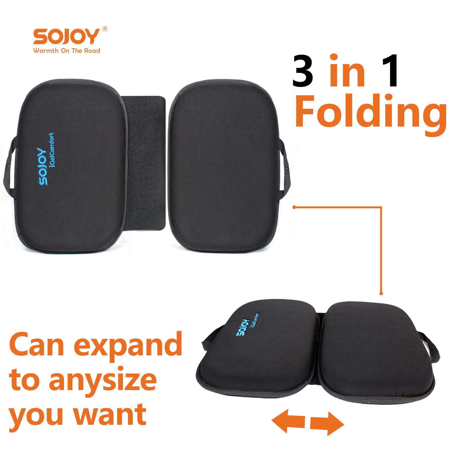 Sojoy Igelcomfort 3 In 1 Foldable Gel Seat Cushion Featured With Memory Foam (A Must-Have Travel Cushion! Smart, Easy Travel Cus