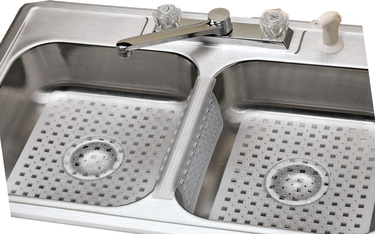 Smart Cook Clear Plastic Kitchen Sink Protector Mat Pad Set, 3 Pieces - 2 Sink Mats & 1 Sink Saddle, Small Size