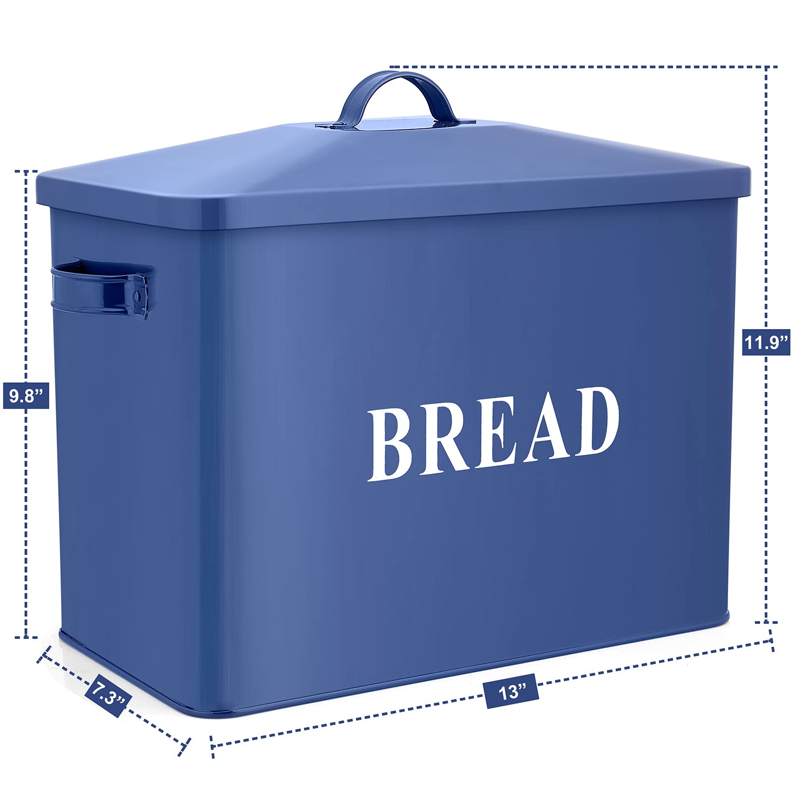 E-far Navy Blue Bread Box for Kitchen Countertop  Metal Bread Bin Holder for Modern Farmhouse Decor  Extra Large & High Capacity Storage Container - 13'' x 9.8'' x 7.3'' - Holds 2+ Loaves  Vintage Style