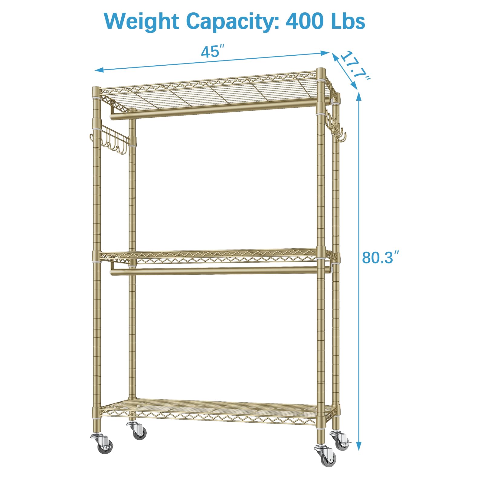 Vipek V12 Rolling Clothes Rack For Hanging Clothes Heavy Duty Garment Rack 3 Tiers Adjustable Wire Shelving Clothing Rack With D