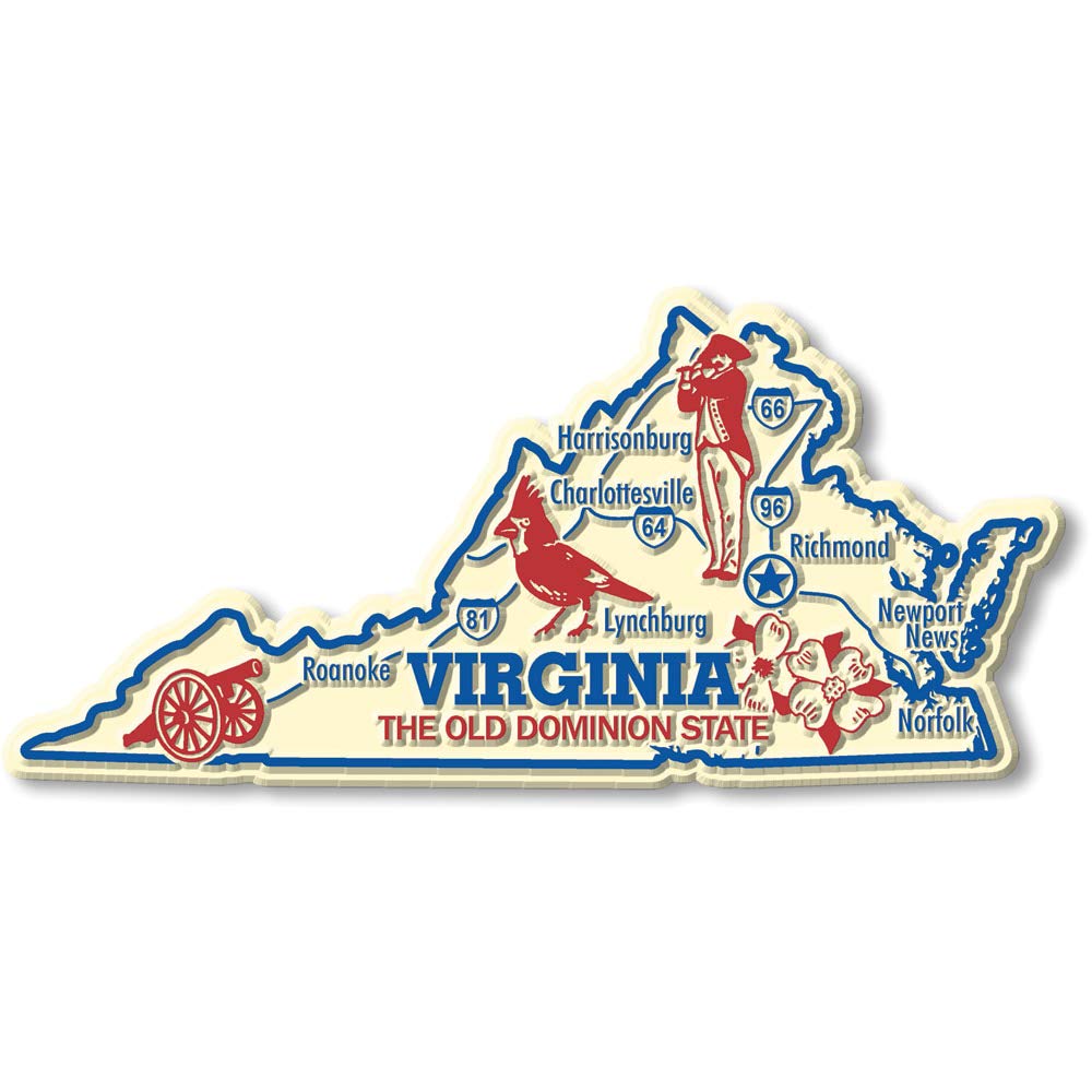 Virginia Giant State Magnet By Classic Magnets, 5.5'' X 2.6'', Collectible Souvenirs Made In The Usa