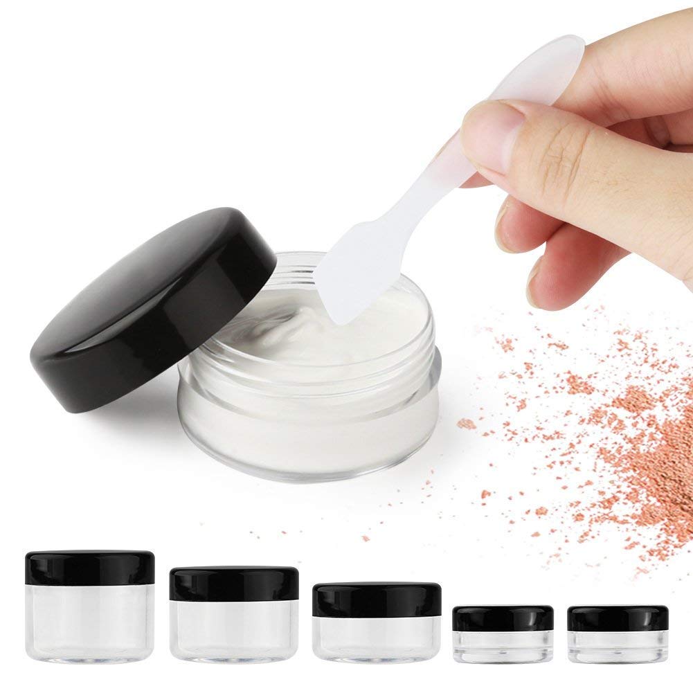 Onwon 10 Pieces Empty Clear Plastic Makeup Sample Containers With 2 Pieces Mini Spatula 3/5 / 10/15 / 20 Gram Size Cosmetic Pot