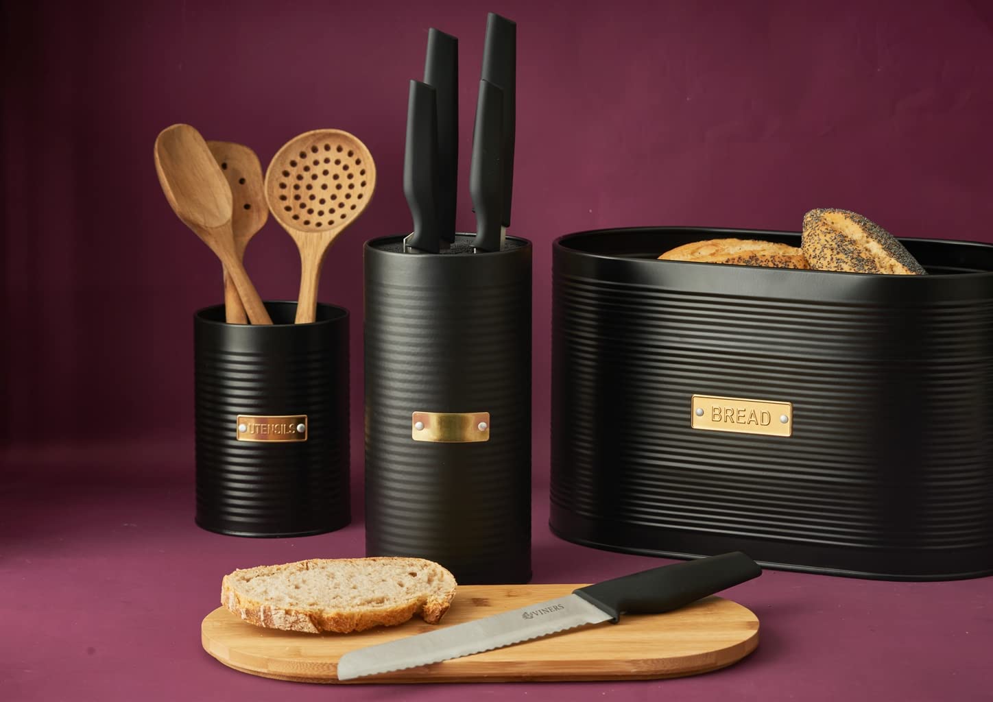 Typhoon Living Otto Bread Bin with Bamboo Lid  Matte Black/Gold