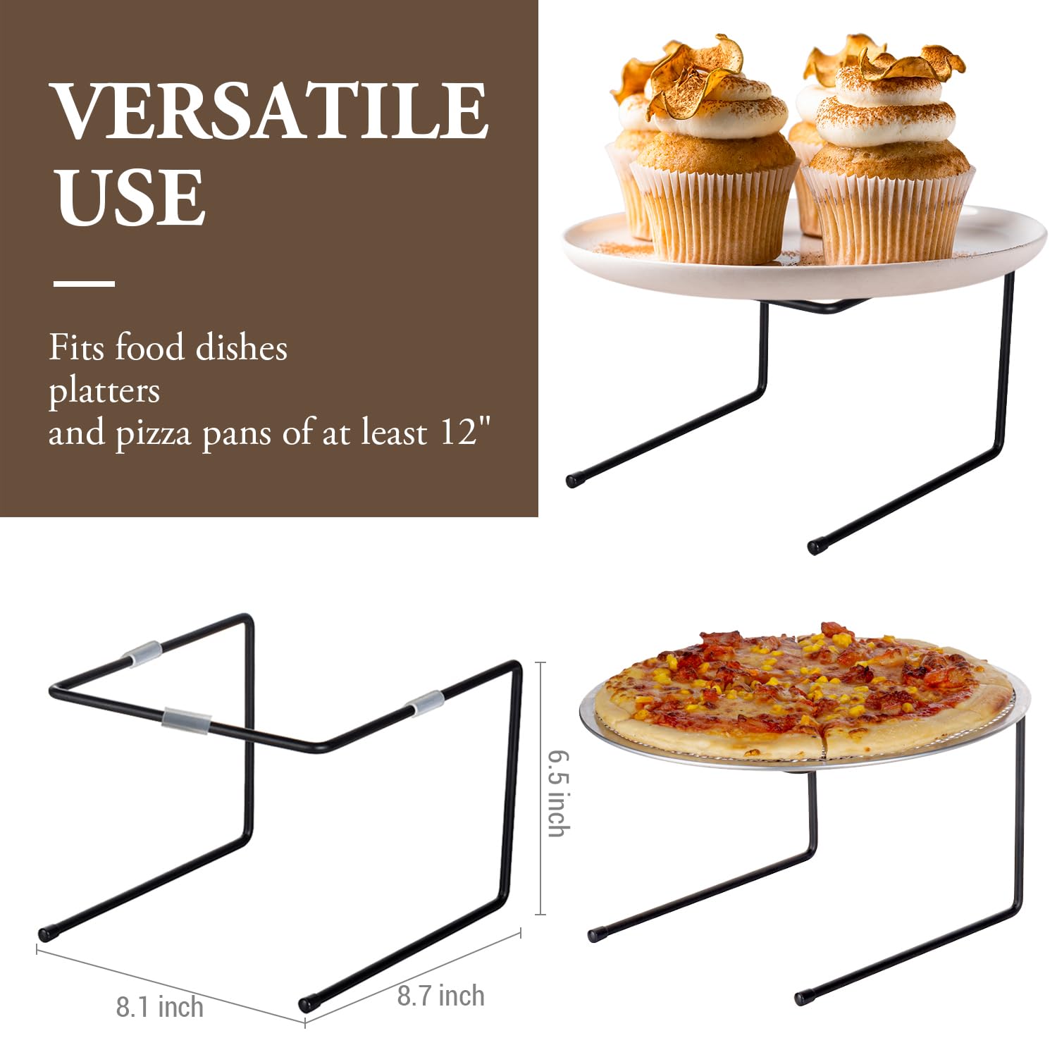 Mygift Black Metal Pizza Table Stands, Tabletop Pizza Pan Riser Food Platter Tray And Display Rack, Set Of 4
