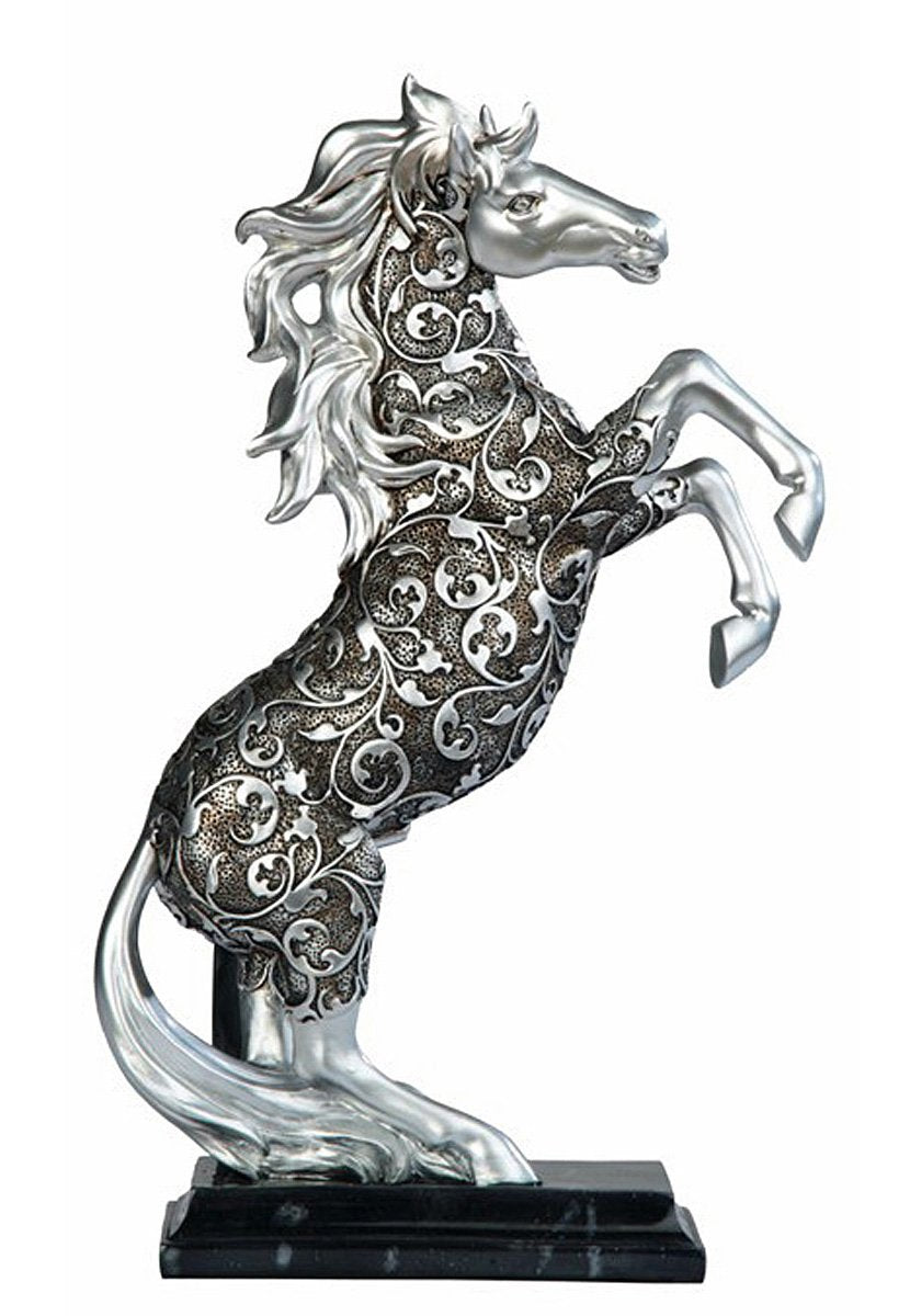 George S. Chen Imports SS-G-11679 Silver Toned Engraved Horse Standing Statue, 12