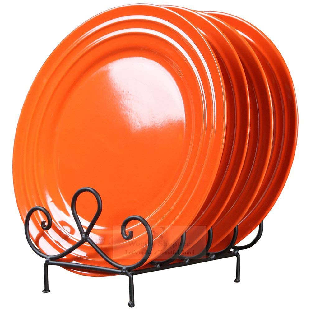 Happie Shopping 4 Place Plate Holder Plate Stand Dish Rack Dish Holder, Iron, Black (Size  17 X 19.8 X 20.1 Cm)