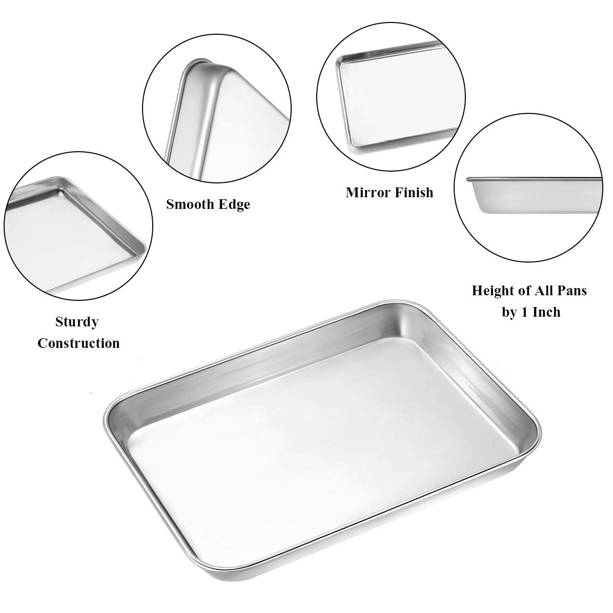 Wildone Baking Sheet Set Of 2 - Stainless Steel Cookie Sheet Baking Pan, Size 9 X 7 X 1 Inch, Non Toxic & Heavy Duty & Mirror Fi