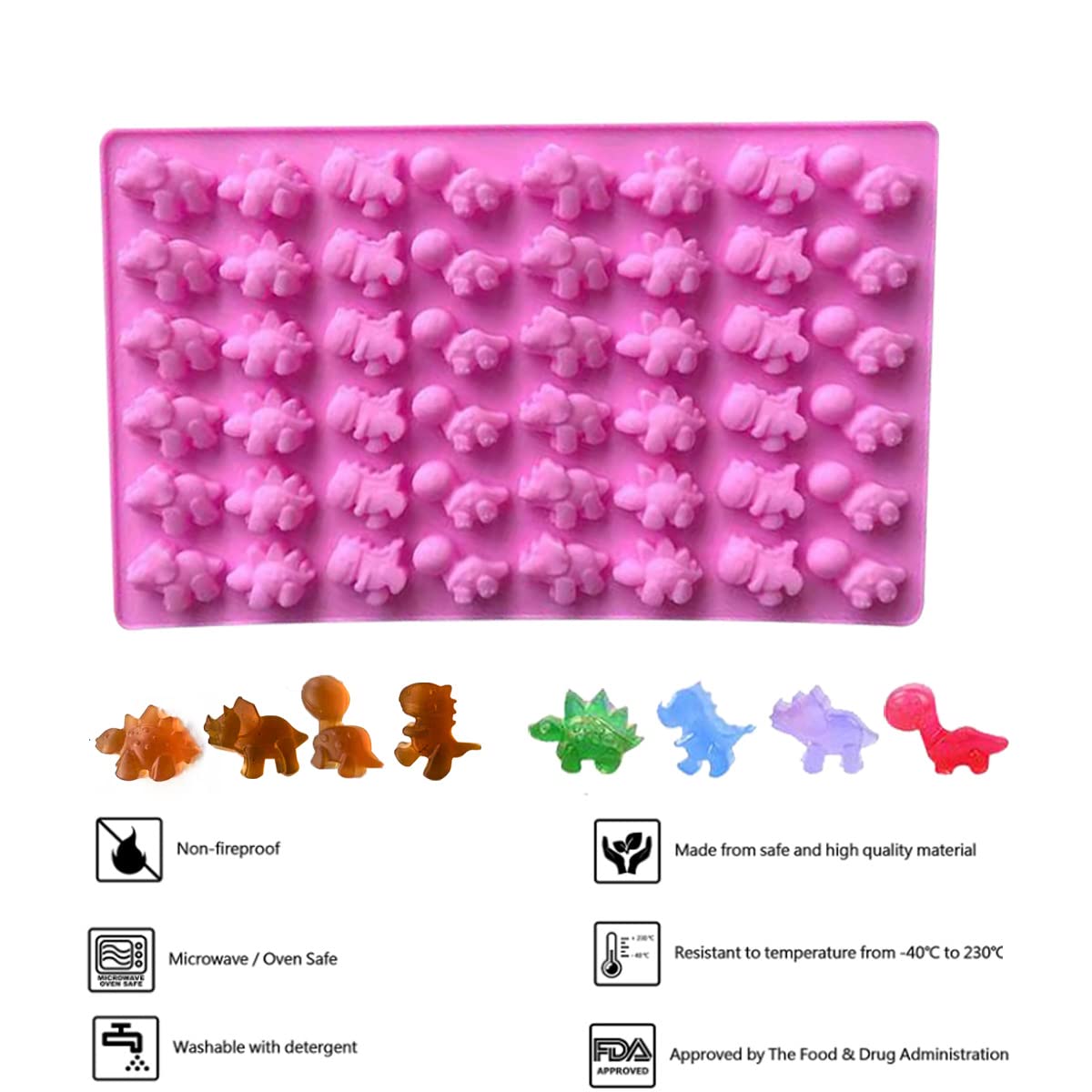 Hycsc Dinosaur Gummy Molds, Mini Silicone Candy Mold, 2 Pack Dino Chocolate Gummy Molds With Droppers, Great For Diy Non-Stick S