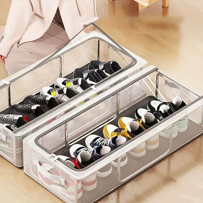 Ovansic 27L Transparent Shoe Storage Bag With Zipper | Under Bed Shoe Organizer | Foldable Dustproof Waterproof Pvc Storage Box 