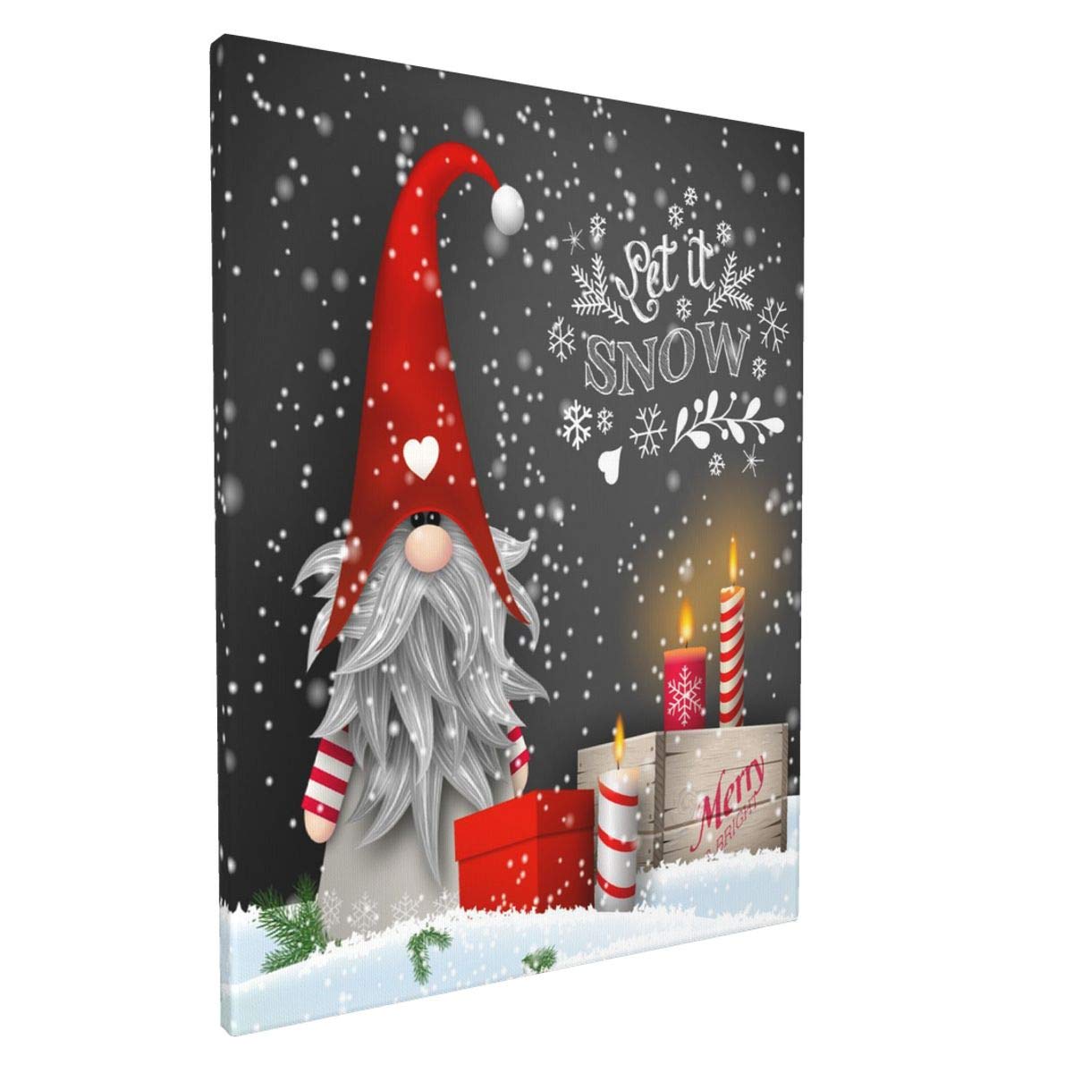 Ouqiuwa 16'' X 12'' Merry Christmas Gnome Xmas Gifts Winter Snowflakes Canvas Wall Art Print Unframed Gallery Wrap Home Decor Pi