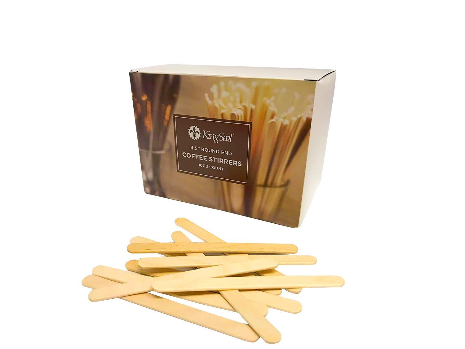 Kingseal Natural Birch Wood Coffee Beverage Stirrers, Stir Sticks, Waxing Sticks, 4.5 Inches, Round End - 2 Packs Of 1000 (2000