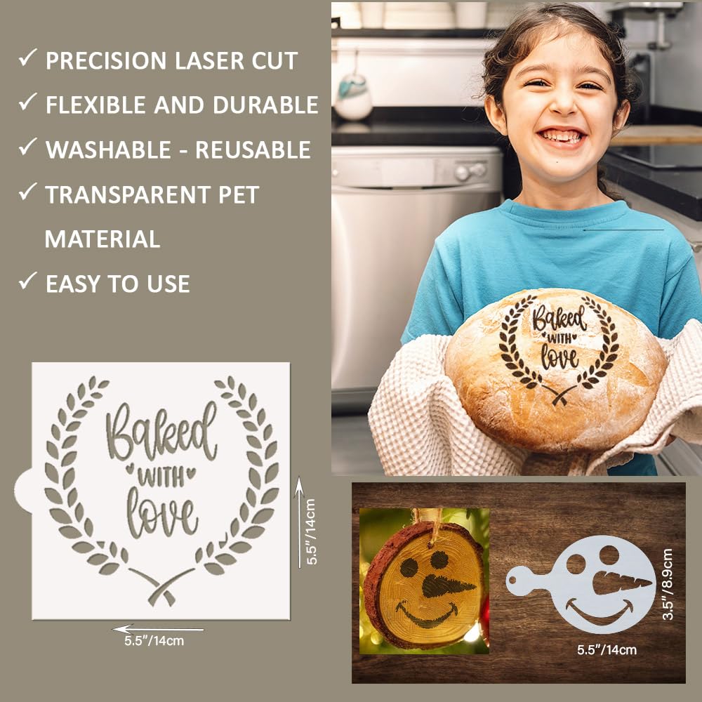 Artisan Bread Stencils For Sourdough - Cake, Pie & Cookie Stencils For Decorating Your Own Unique Design - Baking Stencil Set In