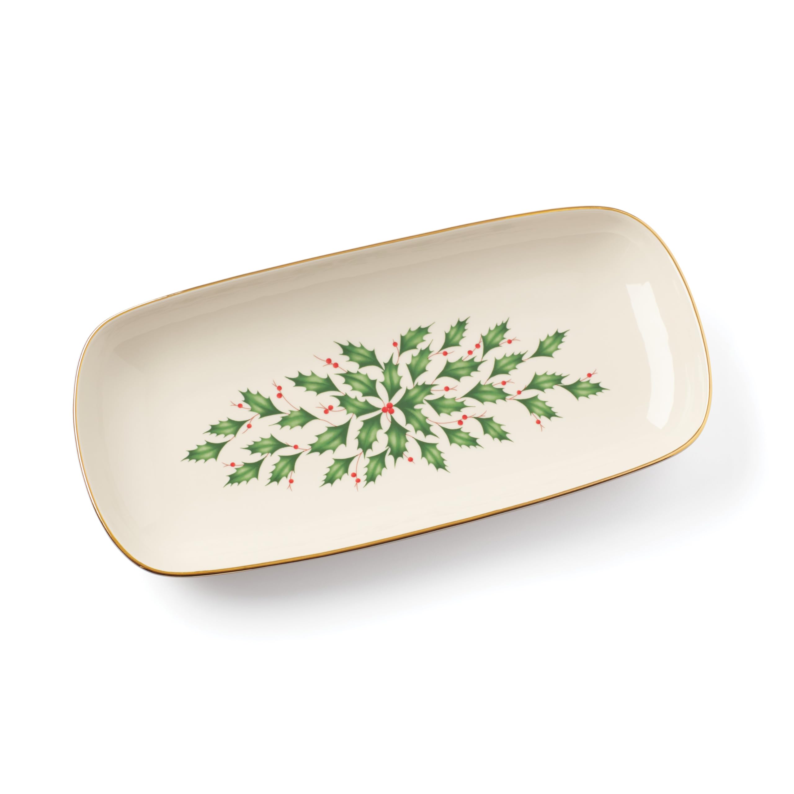 Lenox Holiday Bread Tray, Ivory Porcelain, 2.65 LB, Red & Green, Model 869997, Perfect for Christmas Hosting