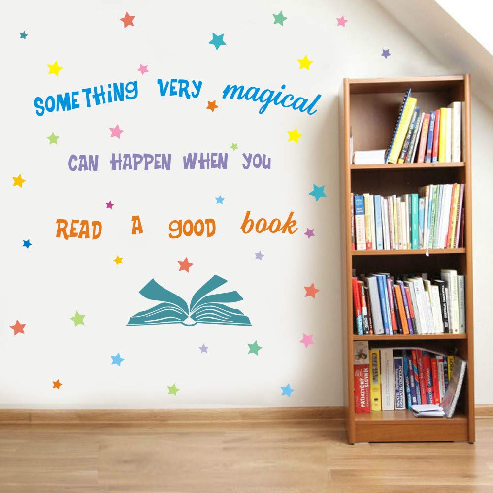 Iarttop Something Very Magical Can Happen When You Read A Book Wall Decal, Colorful Stars Inspirational Quote Sticker For Classr