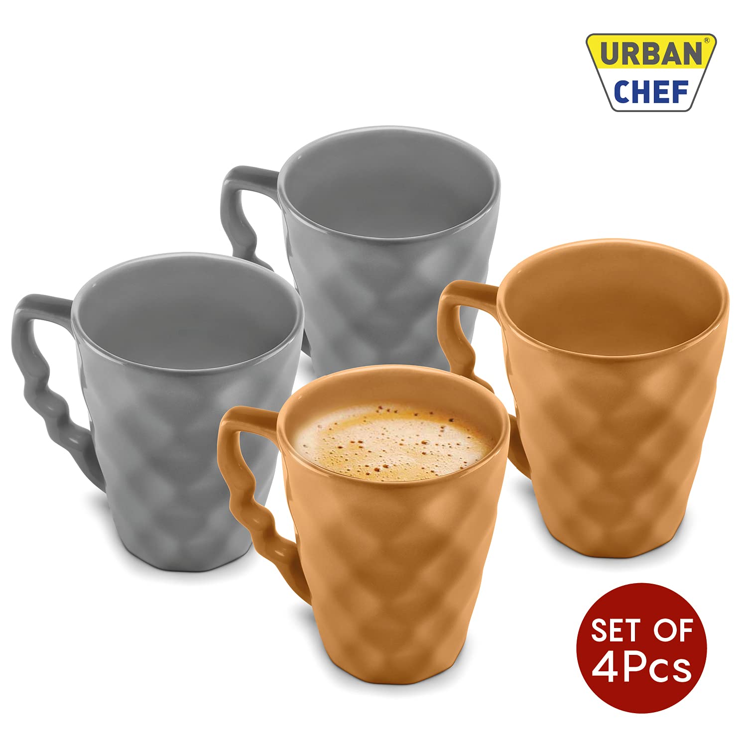 URBAN CHEF Prism Ceramic Handcrafted Shine Grey & Mustard - Microwave Safe Coffee/Milk Mug with Handle Ideal Best for Self Use O