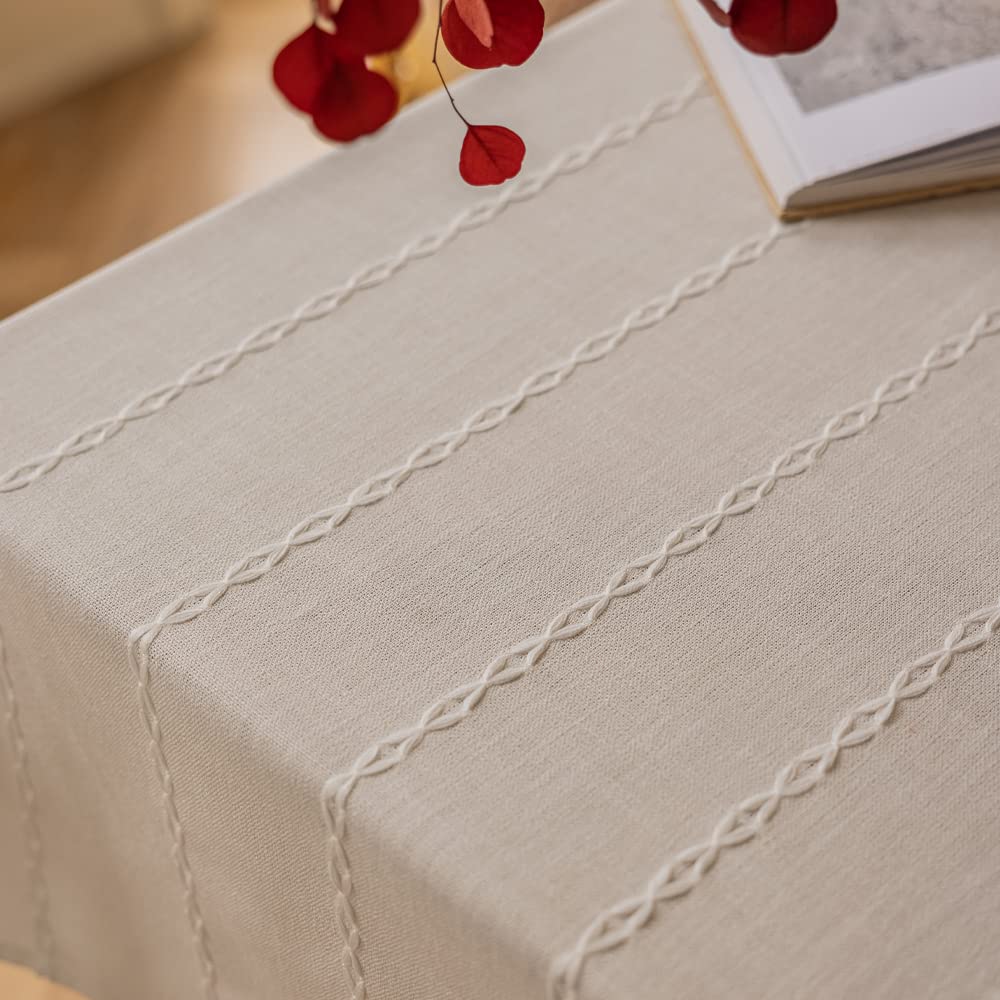 Zobesta White Linen Table Cloth Cotton Linen Square Tablecloth, Heavy Weight Washable Farmhouse Soft Boho Tablecloth For Kitchen