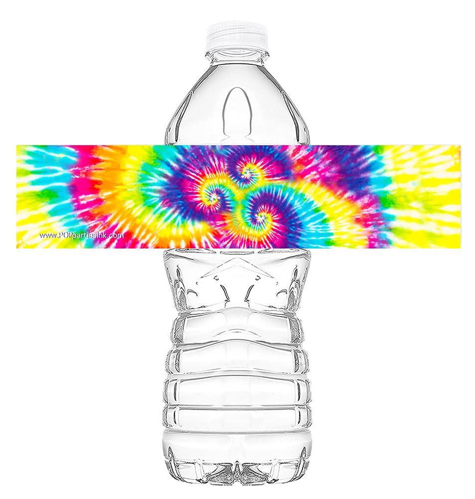 Tie Dye Waterproof Bottle Labels - 20 Bottle Labels - Tie Dye Party Decorations - Tie Dye Party Supplies - Rainbow Party Decorat