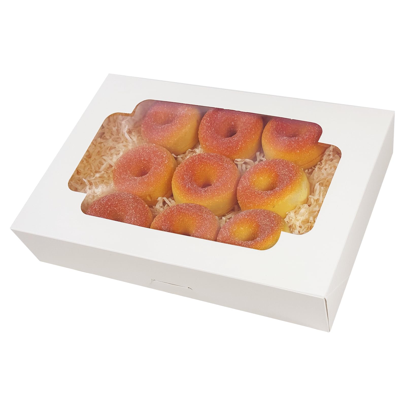 qiqee Auto-pop up 12x8x2.5 inch White Cookie Box with Window 15 Packs Two Uses One Second Folding Pastry Biscuit Bakery Box for 