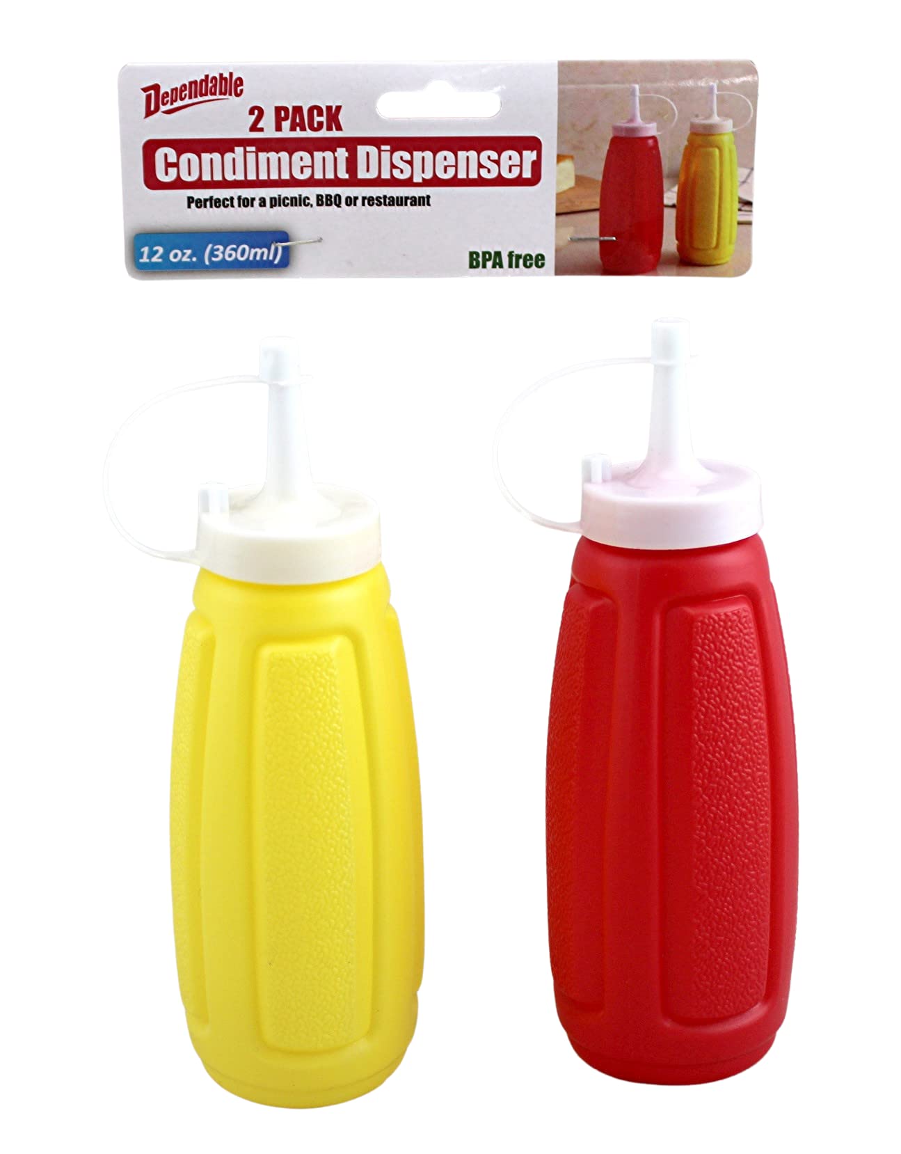 Dependable Industries Inc. Essentials Set Of 2 Condiment Set Mustard And Ketchup Squeeze Bottles 12 Ounce