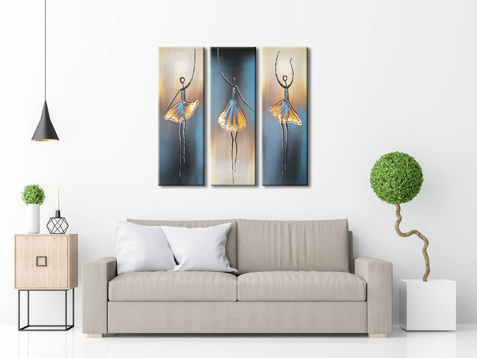 Wieco Art Dancing Girls Modern Large Contemporary 3 Panels 100% Hand Painted Stretched And Framed Ballet Dancers Oil Paintings O