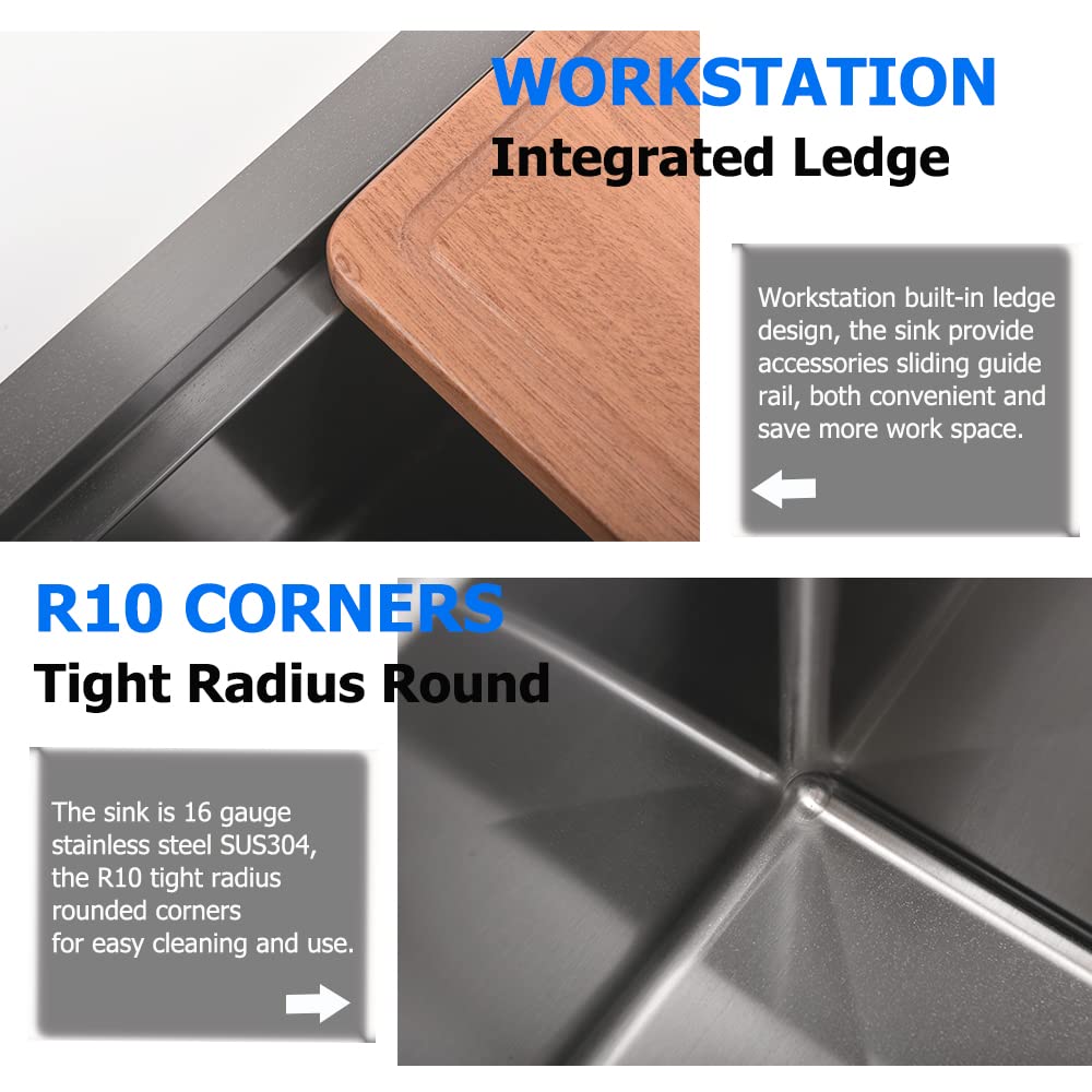 30 Inch Undermount Kitchen Sink Black Stainless Steel, Boomhoze 30 X 19 Inch Deep Kitchen Sink Undermount Workstation Sink Singl