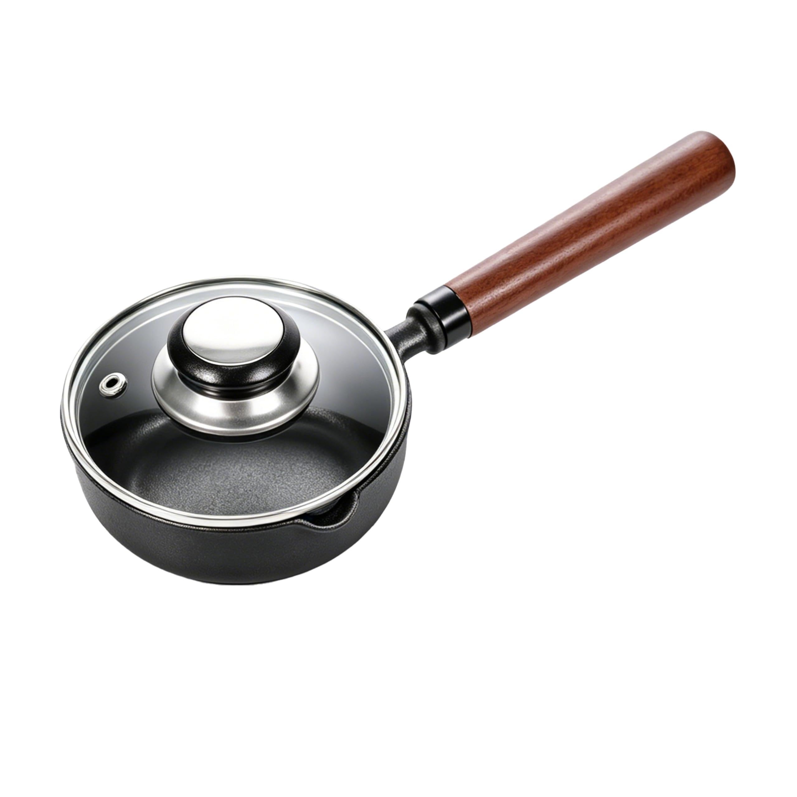 REDANT Mini Cast Iron Skillet with Lid & Wood Handle (5Inch)