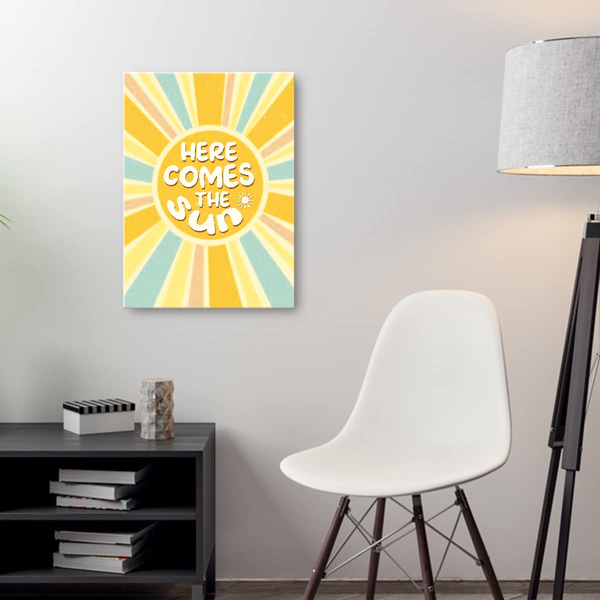 Here Comes The Sun Canvas Wall Art,Inspirational Summer Decor,Preppy Style Sun Canvas Poster Print For College Teen Girls Trendy