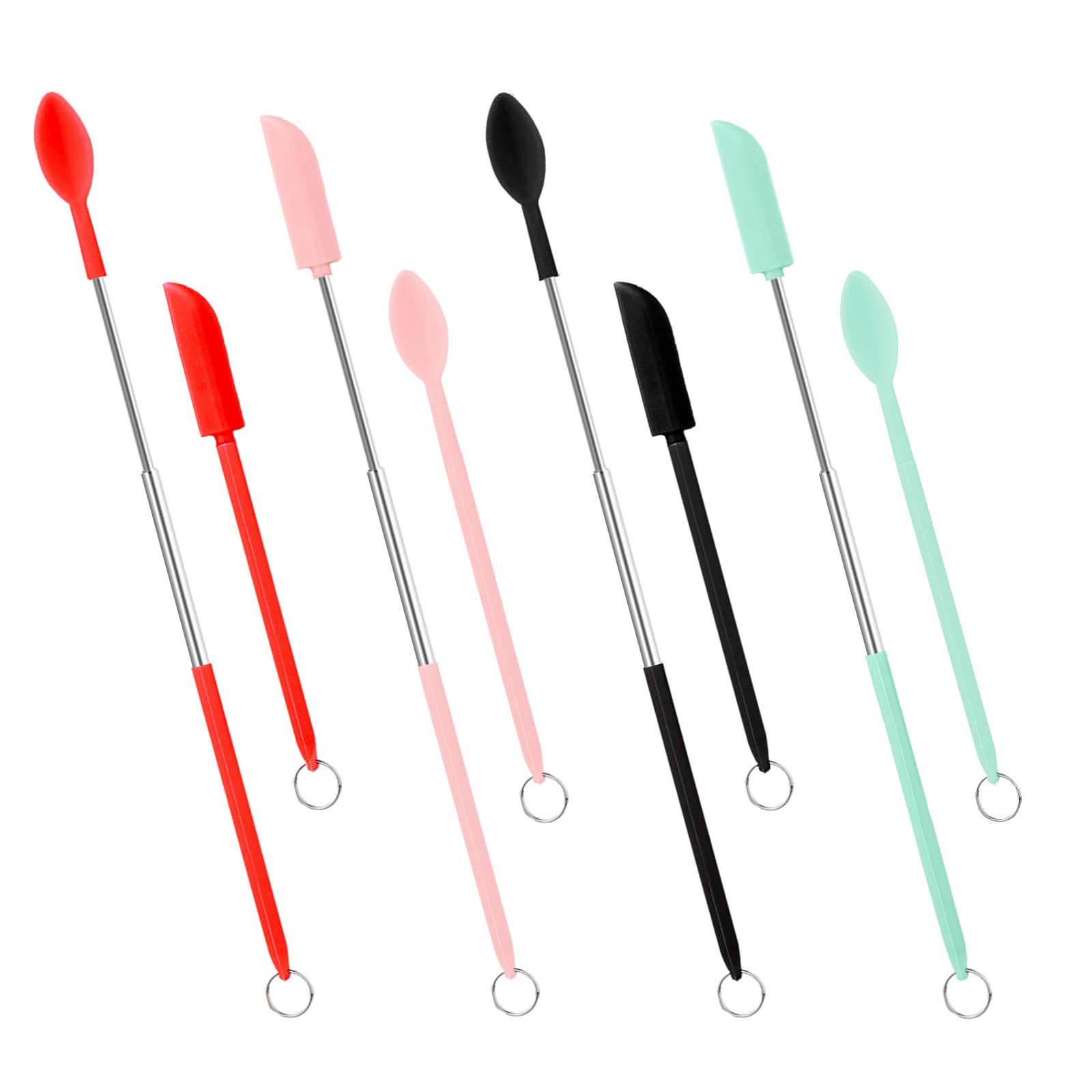 Mini Spatula And Spoon Sets, 8Pcs Mini Silicone Telescopic Spatula And Scooping Spoon Scalable Silicone Small Jar Scraper Spatul