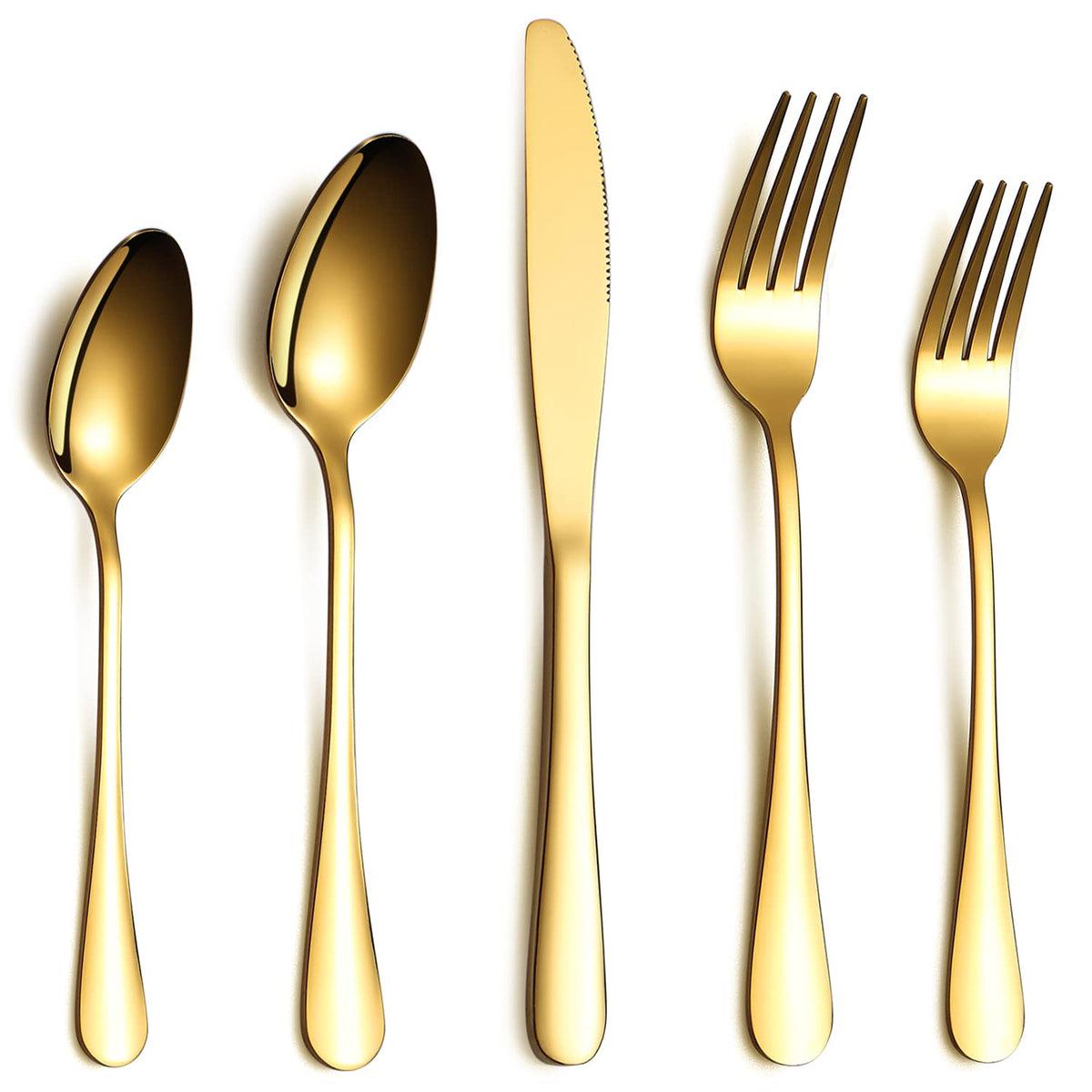 Berglander Flatware Set 20 Piece, Stainless Steel With Titanium Gold Plated, Golden Color Flatware Set, Silverware, Cutlery Set