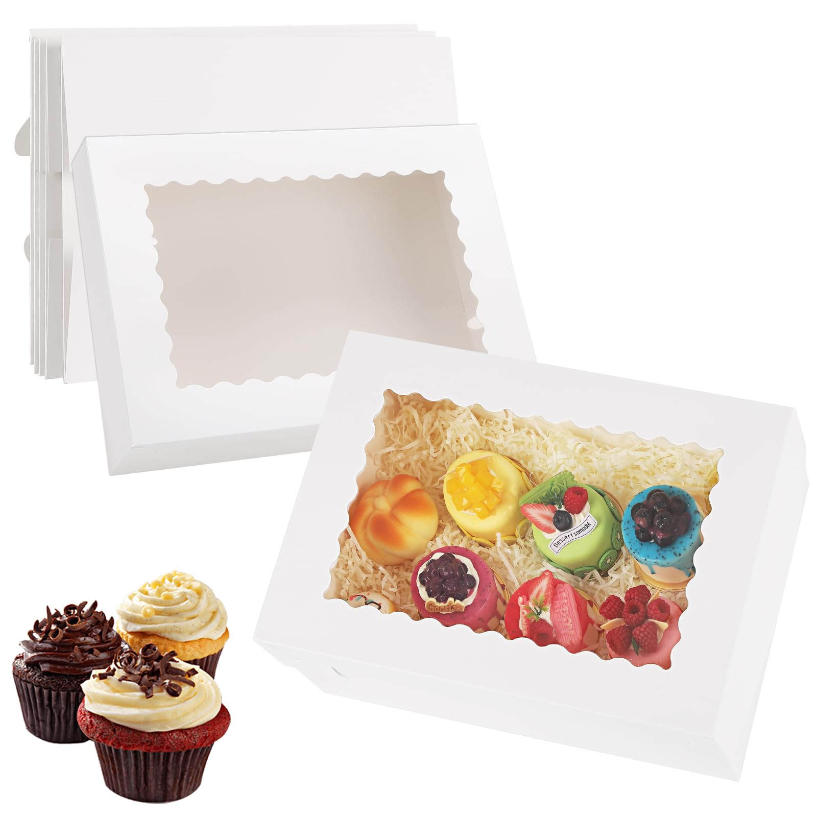 Anscher 12 Sets 14x10x4in White Bakery Boxes Half Sheet Cake Boxes with Window, Large Treat Boxes for Pastry Baking Cake Donuts 