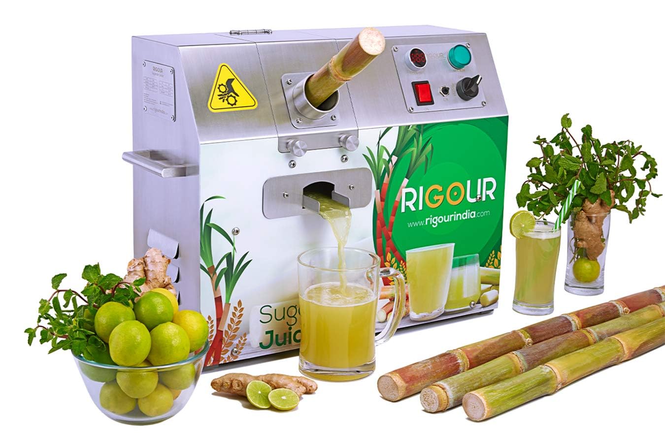 Rigour Sugarcane Juice Machine Ss304 Full Metal BodySingle Phase Power Input, 400 Watts, Silver (0.5 Hp) 2 Year Warranty