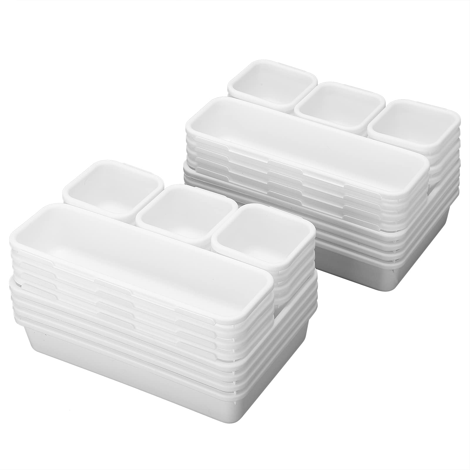 32 Pack Desk Drawer Organizers,3 Size Plastic Interlocking Shallow Drawer Organizer Tray Dividers Separators Storage Bins Contai