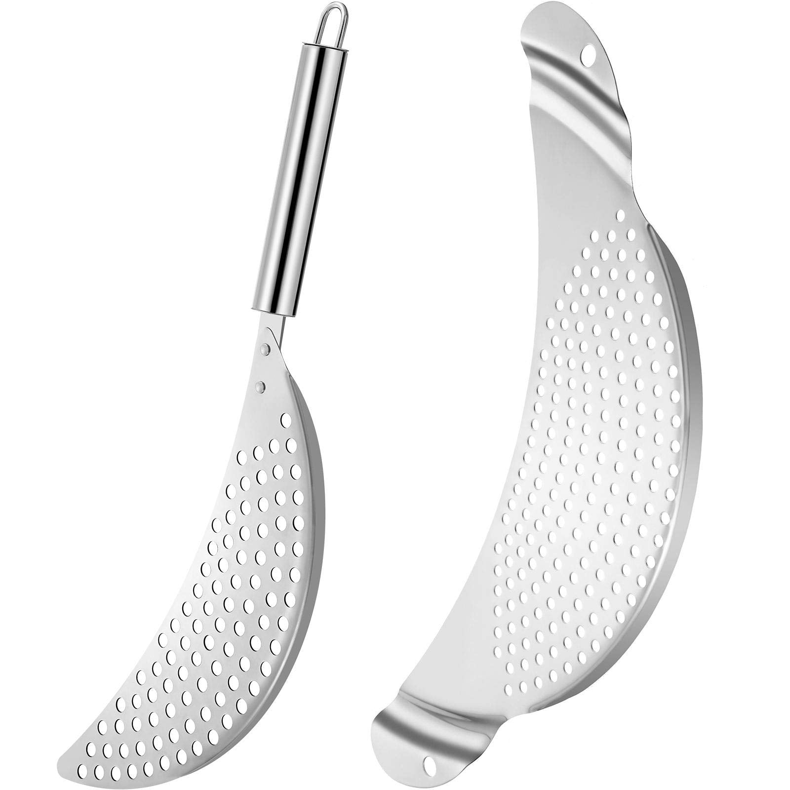 2 Pieces Pot Strainer With Handle Stainless Steel Colander Pasta Drainer Pan Pot Strainer With Recessed Hand Grips Suitable For