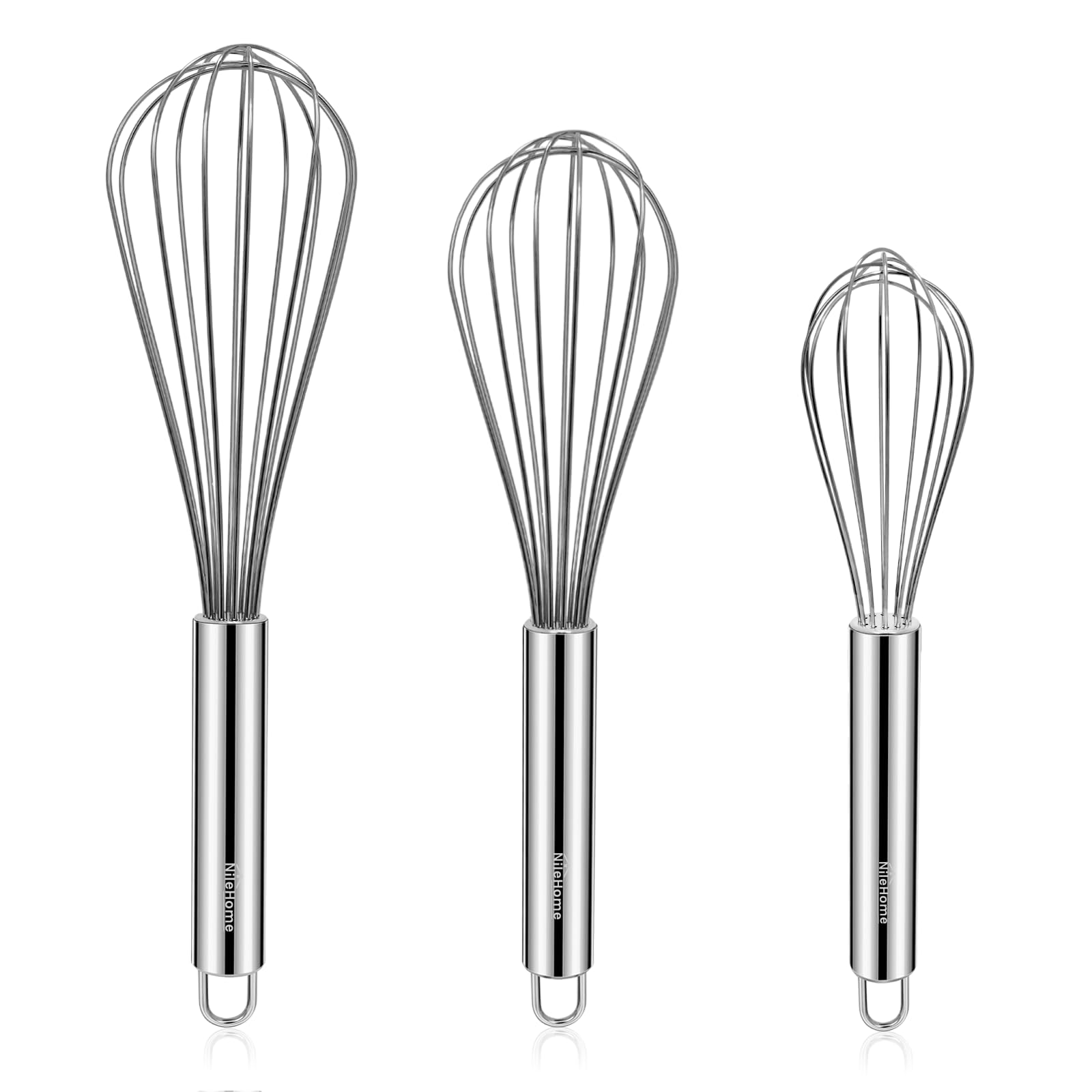 Nilehome Stainless Steel Whisk Set 8'' 10'' 12'' Kitchen Whisk Balloon Whisk Kitchen Wisk Wire Whisks For Cooking, Whisking, Ble