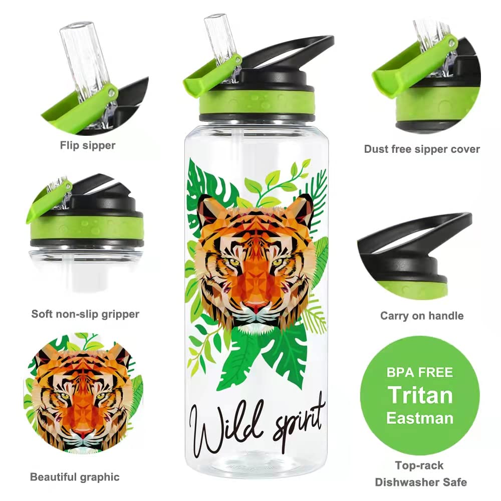Home Tune 32Oz Water Drinking Bottle - Tritan Bpa Free, Wide Mouth, Straw Flip Lid, Time Marker, Easy Open, Lightweight, Leak-Pr