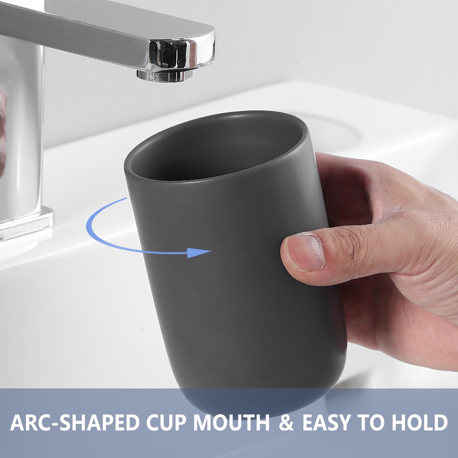 Bsdisp Matte Grey Toothbrush Holders For Bathrooms - Ceramic Toothbrush Toothpaste Holders Set, Grey Bathroom Tumbler Cups Reusa