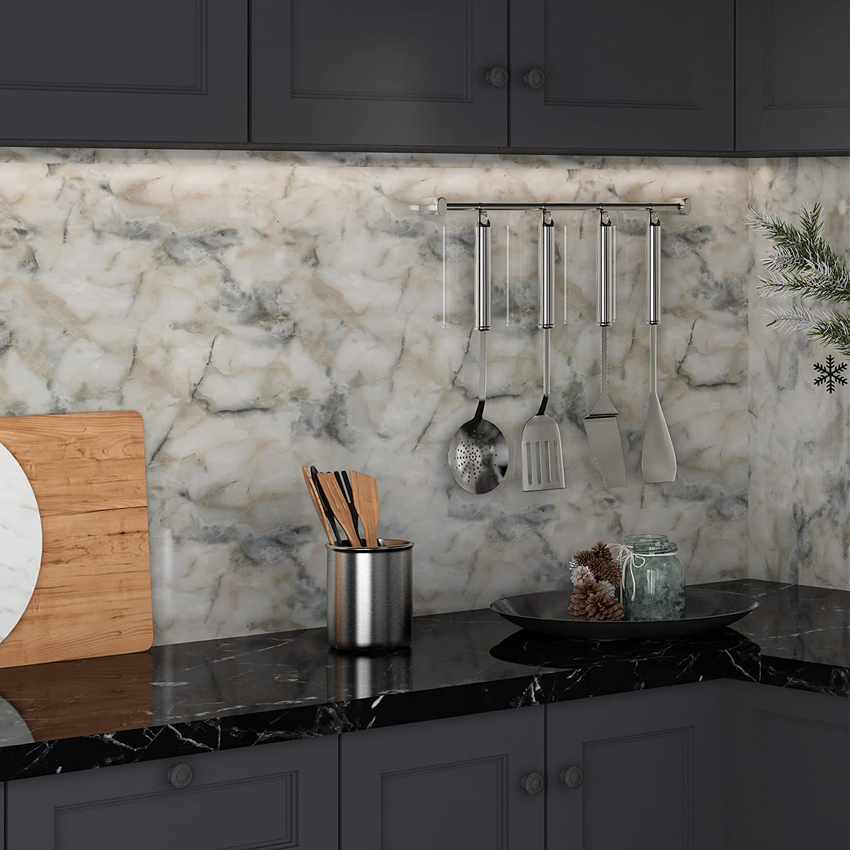 Livelynine 197X36 Inch Extra Wide Countertop Contact Paper for Kitchen Waterproof Contact Paper for Countertops Peel and Stick Table Top Sticker Cover Marble Countertop Wallpaper Blue and White