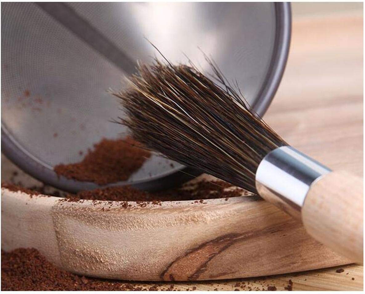 Coffee Grinder Cleaning Brush - Espresso Maker/Machine Cleaner Tool for Home Kitchen Barista - Beechwood Wood Handle  Natural Boar Bristles  Leather Hanging Loop  8 ''