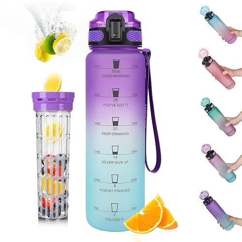 Opard 32oz Sports Water Bottle with Motivational Time Marker to Drink  Reusable BPA Free Tritan with Filter for Gym and Outdoor