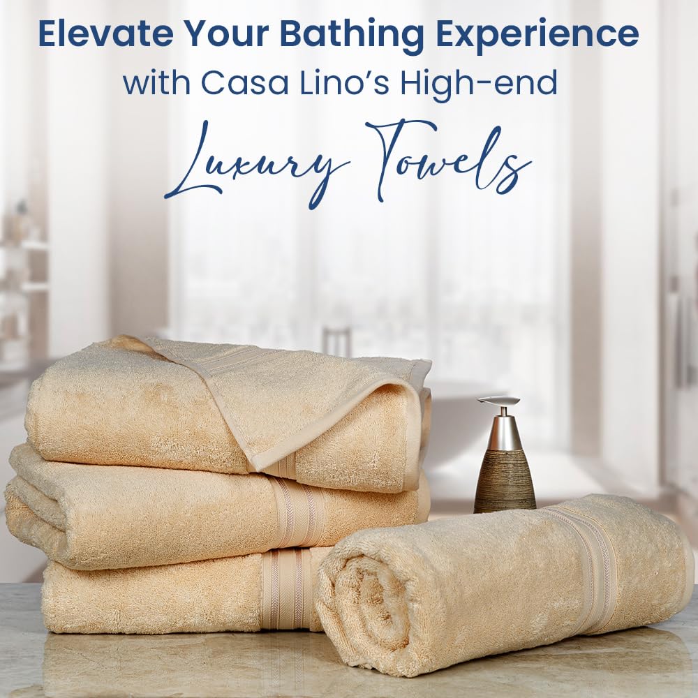 Casa Lino Set Of 4 Luxury Linen Bath Towels Extra Large | 100% Soft Cotton 600 Gsm Thick Absorbent Quick Dry Hotel Bathroom Towe