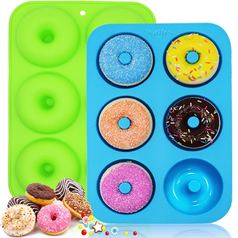 Walfos Silicone Donut Mold - Non-Stick Silicone Doughnut Pan Set, Just Pop Out! Heat Resistant, Make Perfect Donut Cake Biscuit
